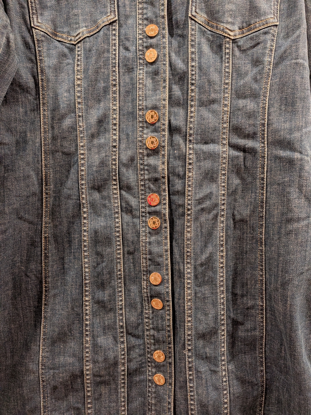 White House Black Market Dark Blue Denim Button-Front Mini Dress - Picture 3 of 9